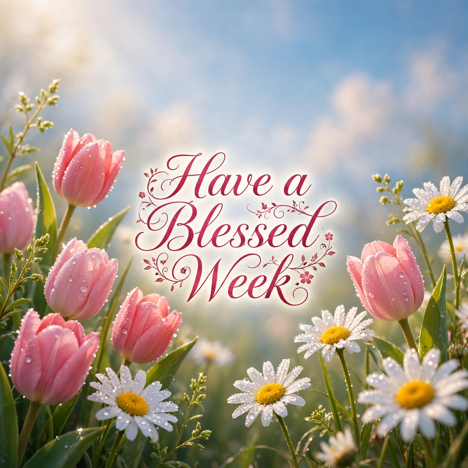 Have a blessed week flowers image with morning sunlight