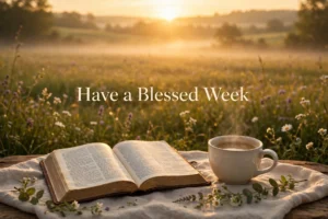 Blessed week images - Have a Blessed Week sunrise with open Bible and coffee