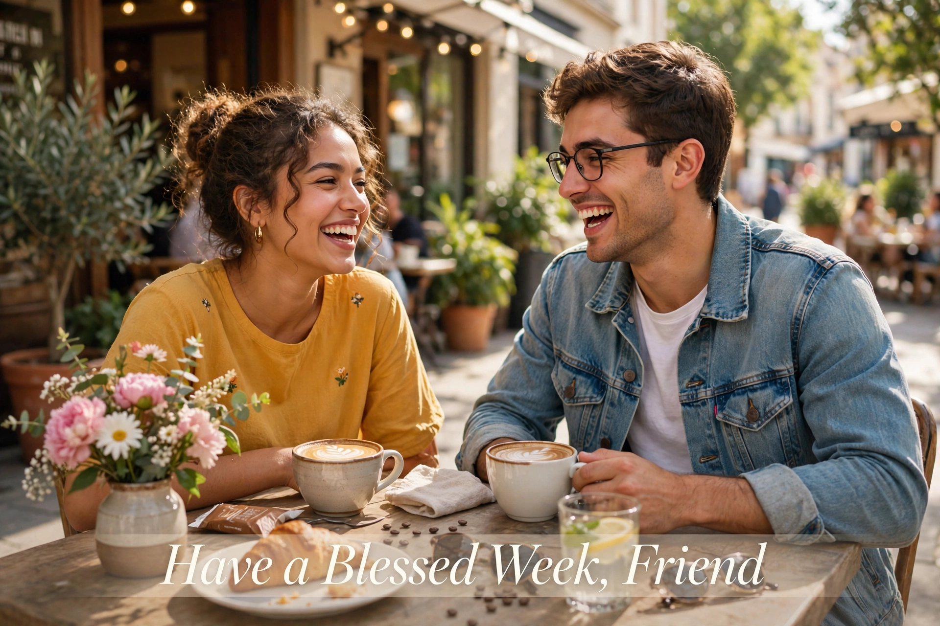 Have a blessed week friend image - friends sharing coffee