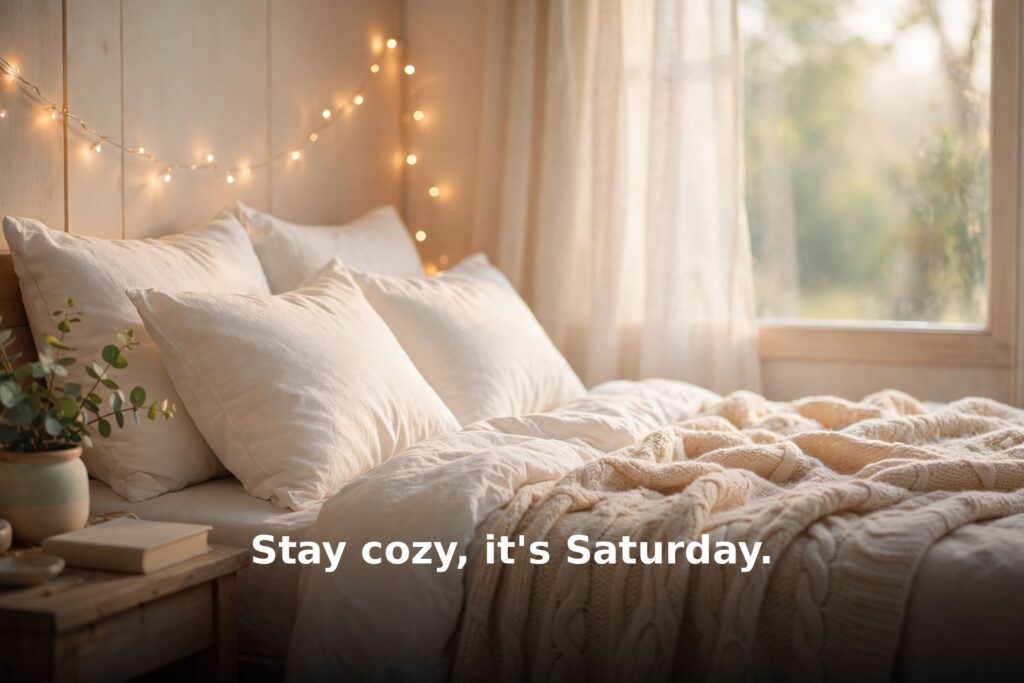 Cute Saturday blessings – cozy bed with fairy lights