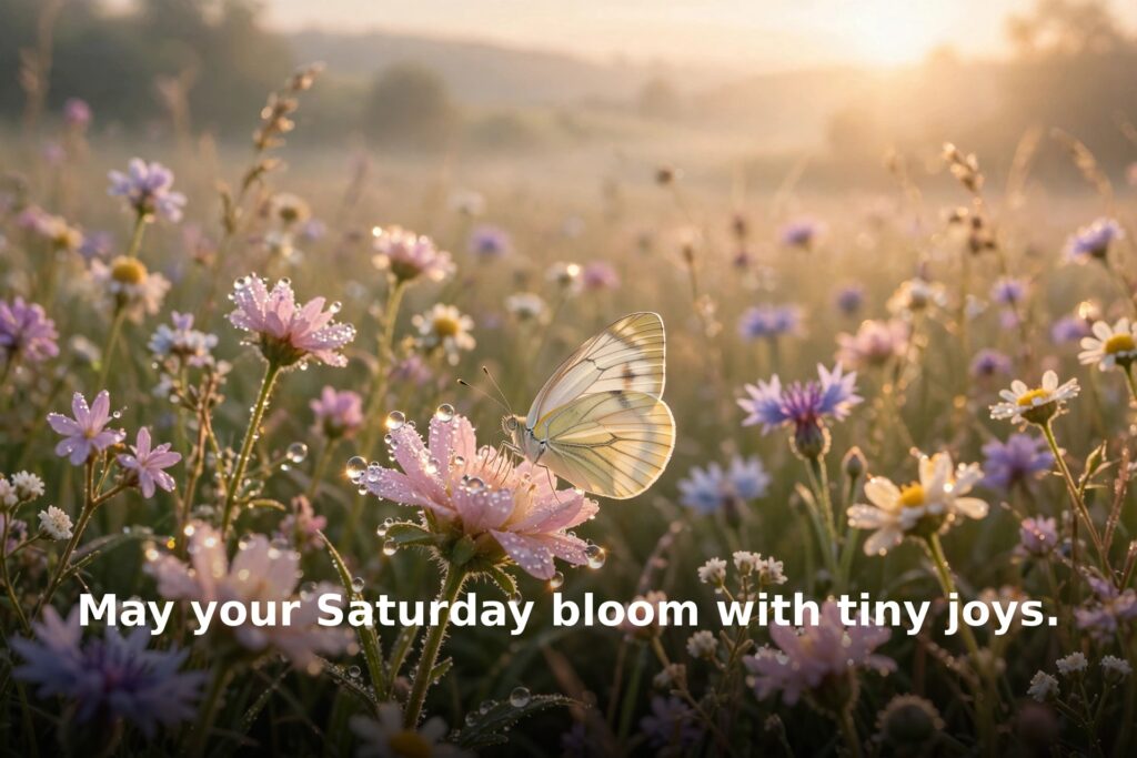 Cute Saturday blessings – pastel wildflowers with butterfly