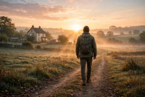 Person walking toward sunrise after family betrayal, hopeful new beginning