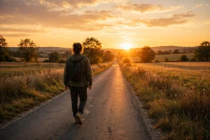 You Win Im Done Quotes — person walking away toward a golden sunset, free and at peace