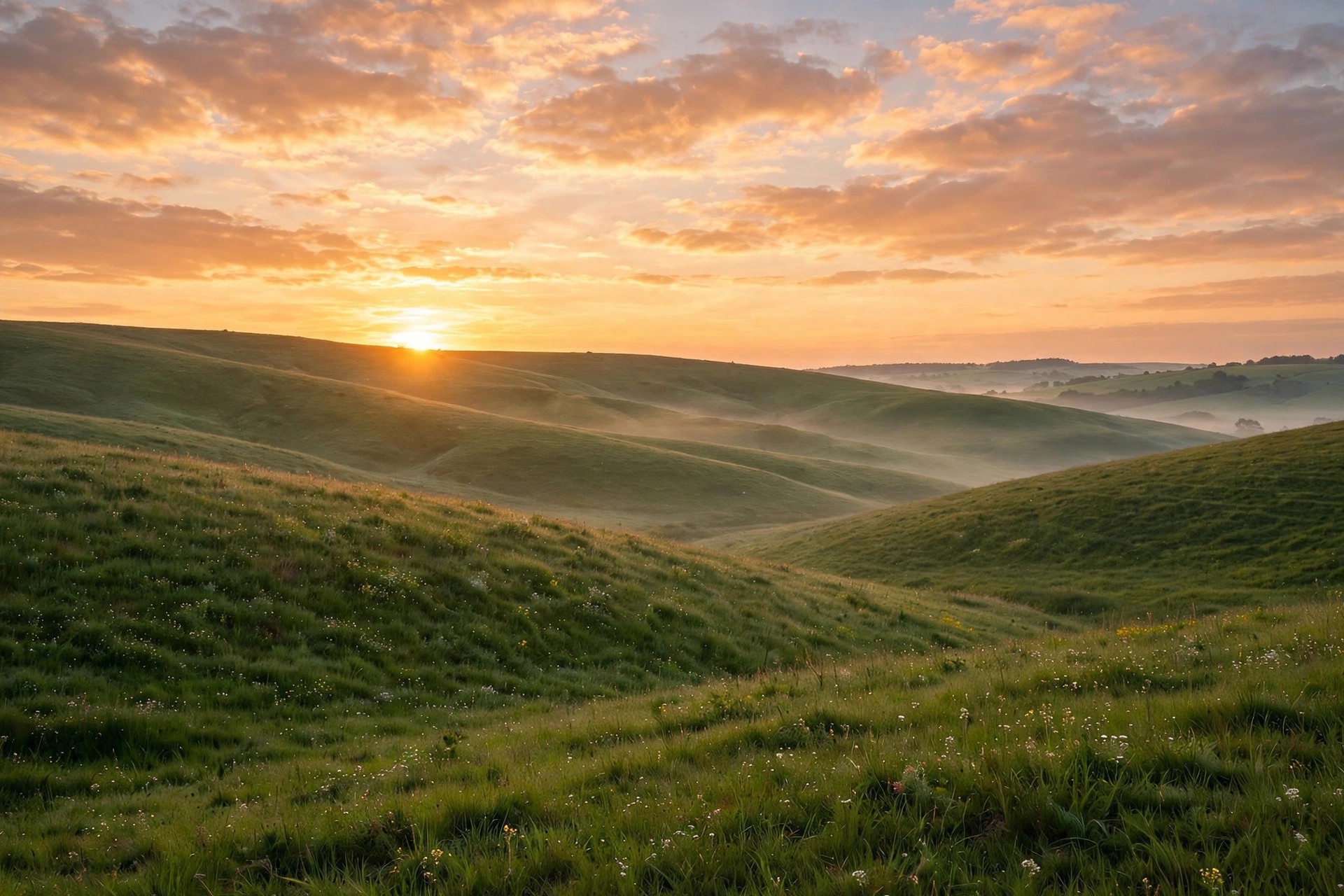Monday prayer images – golden sunrise over hills, new week blessing