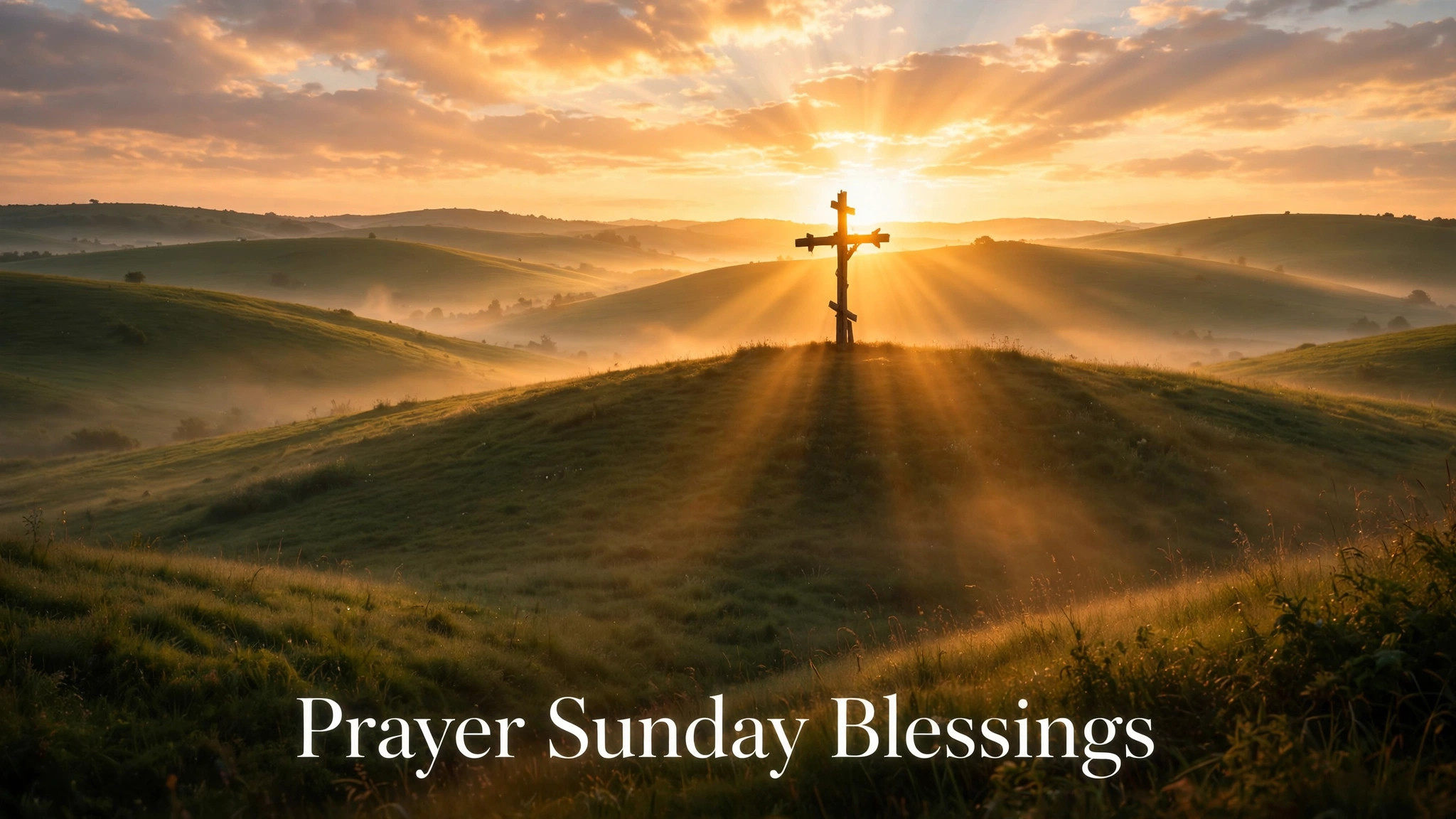 Prayer Sunday Blessings - sunrise over hills with cross