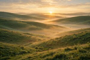 Weekly blessings images — sunrise over green hills