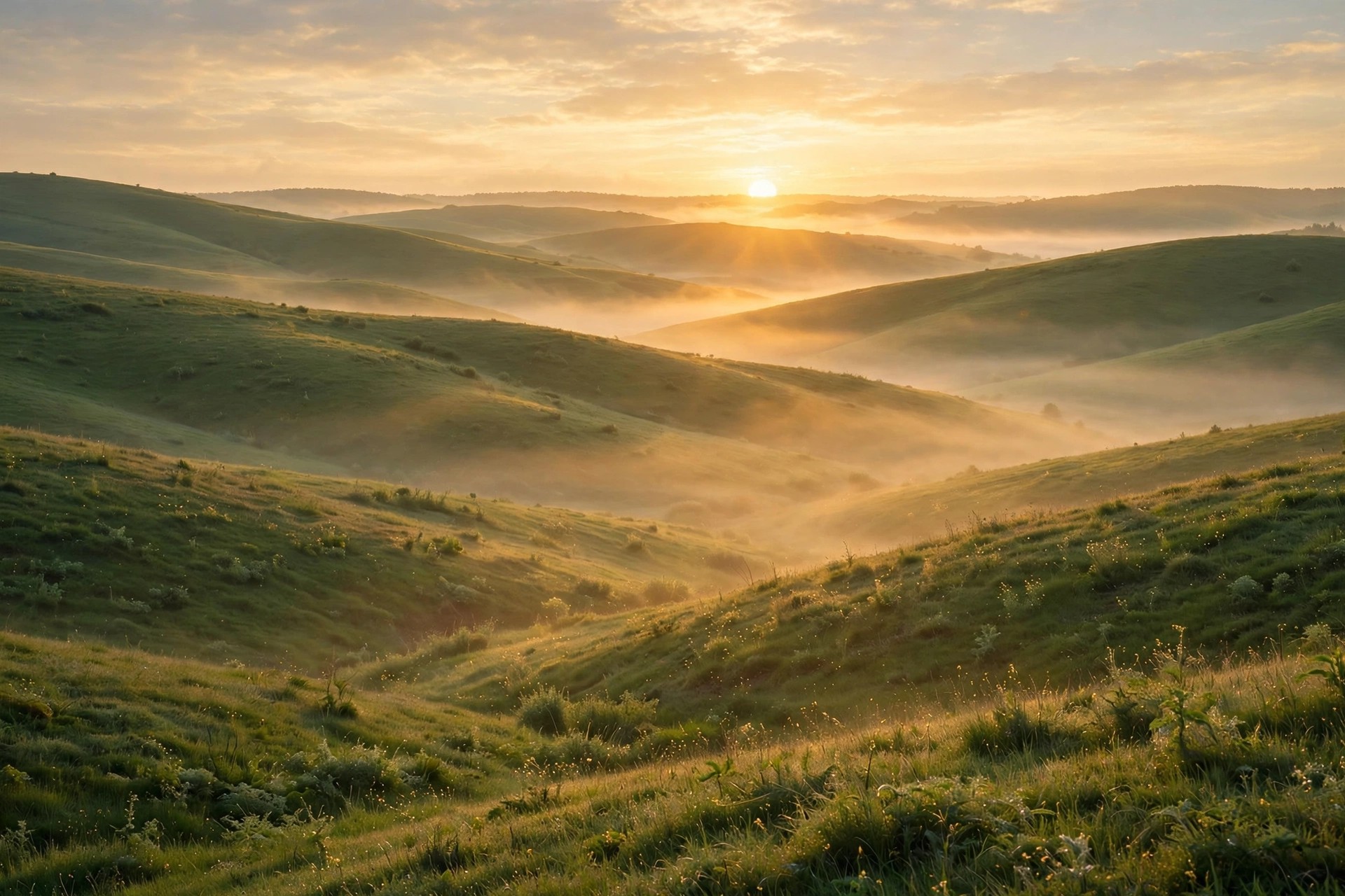 Weekly blessings images — sunrise over green hills