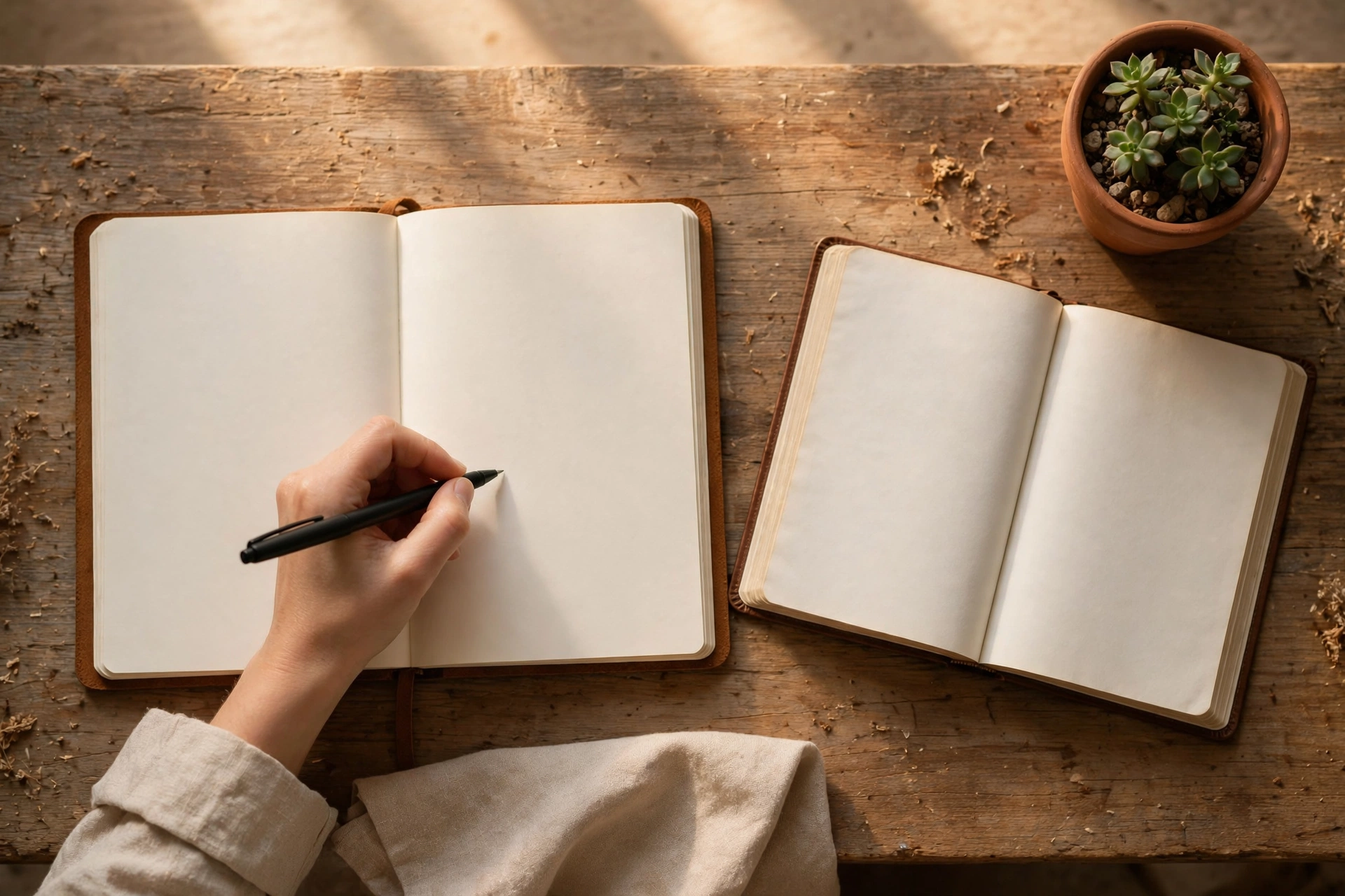 Hand writing in a gratitude journal beside an open Bible as part of a daily blessing prayer practice