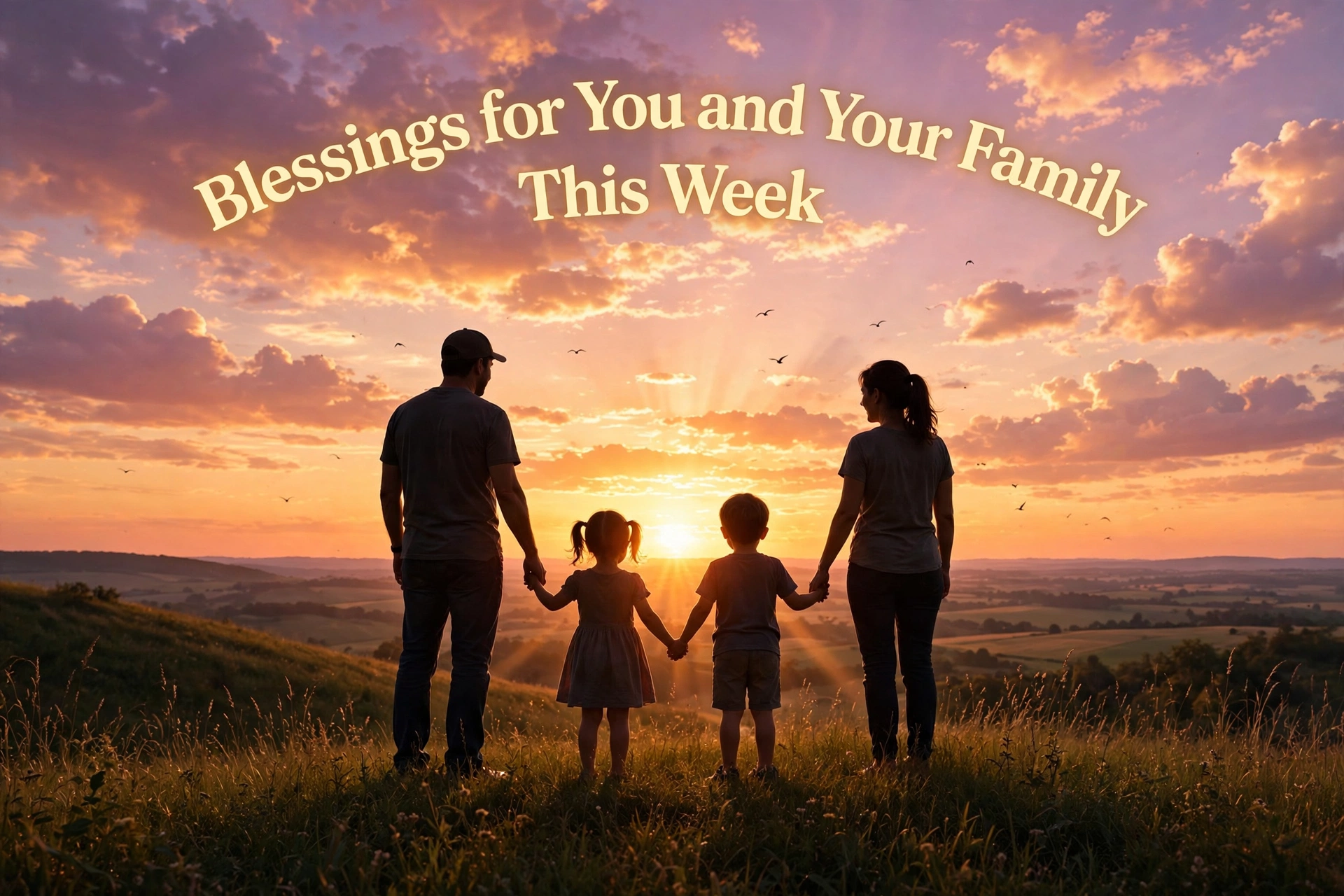Blessings for you and your family this week - family silhouette at sunset