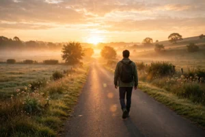 Im done quote featured image of a person walking away on a quiet road toward the sunrise