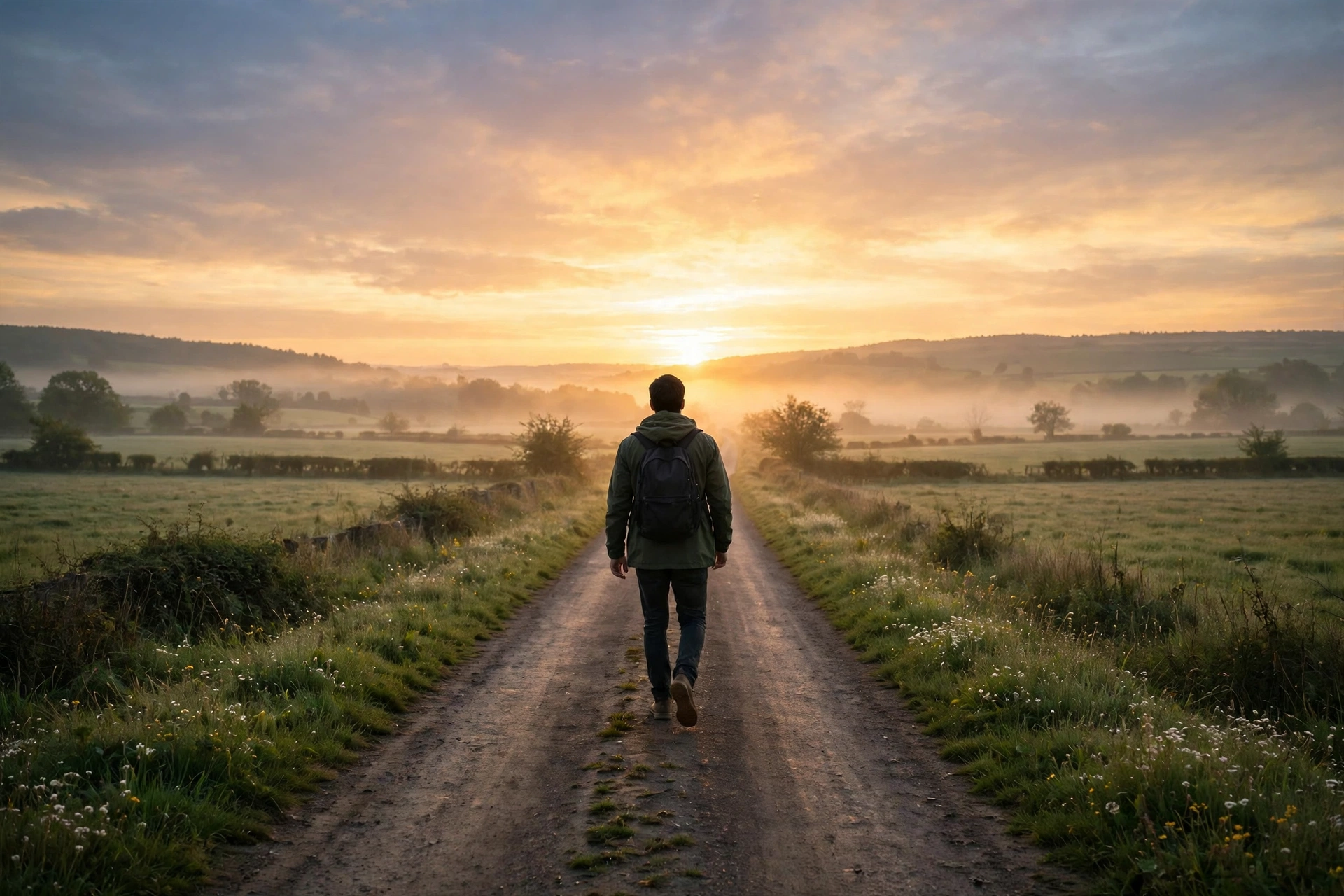I'm done quotes featured image of a person walking away on a country road toward the sunrise