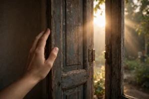 A closed door at sunrise symbolizing when im done quotes
