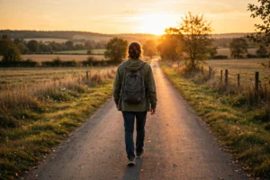 Im done trying quotes featured image: person walking away peacefully on a road at sunset