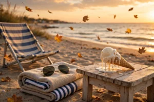 Funny end of summer quotes — empty beach chair at sunset as summer ends