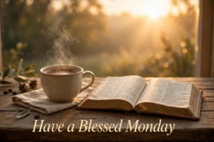 Blessed Monday images — sunrise blessing graphic with inspirational quote