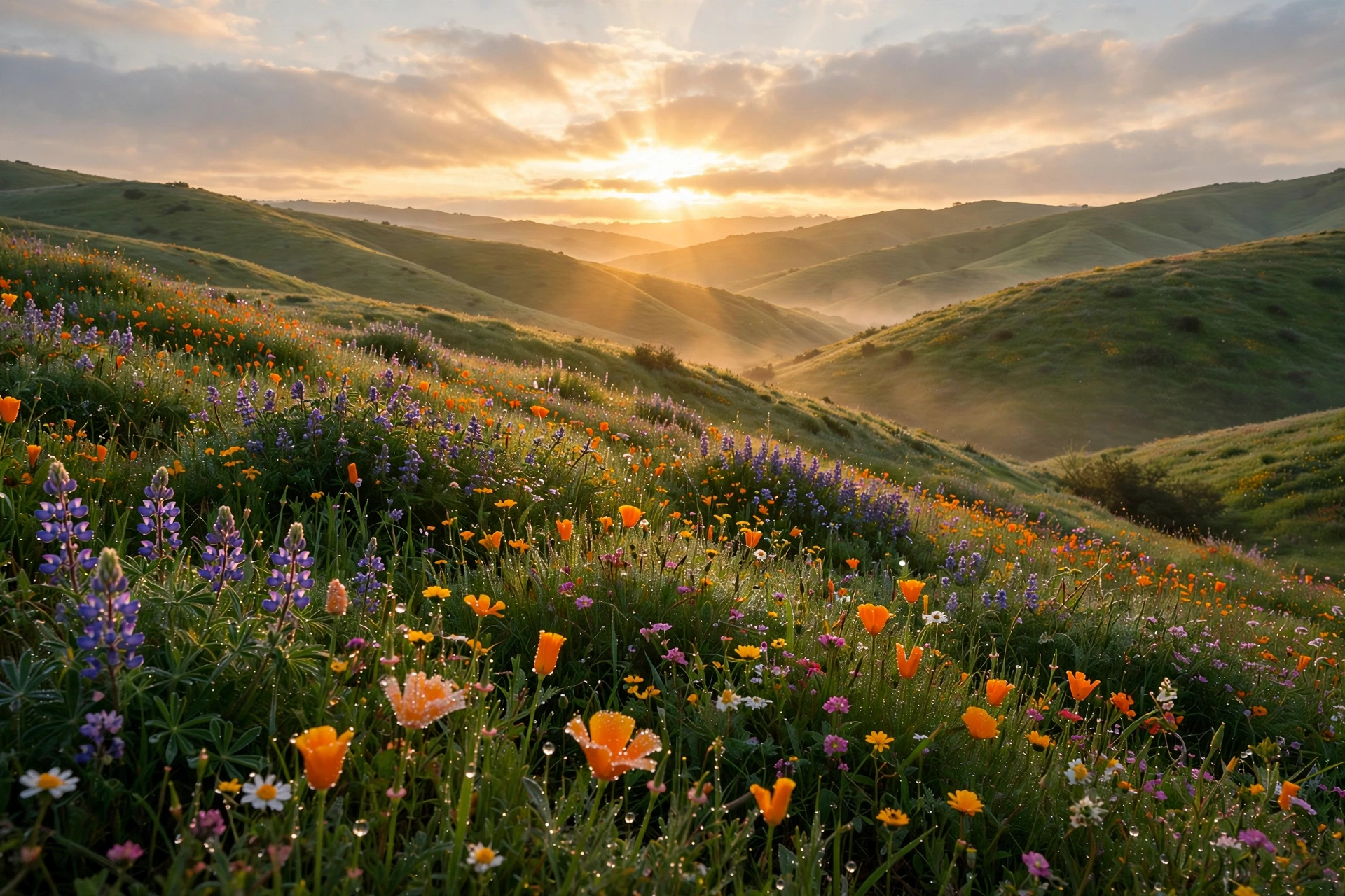 Sunrise over green hills — inspirational Tuesday morning