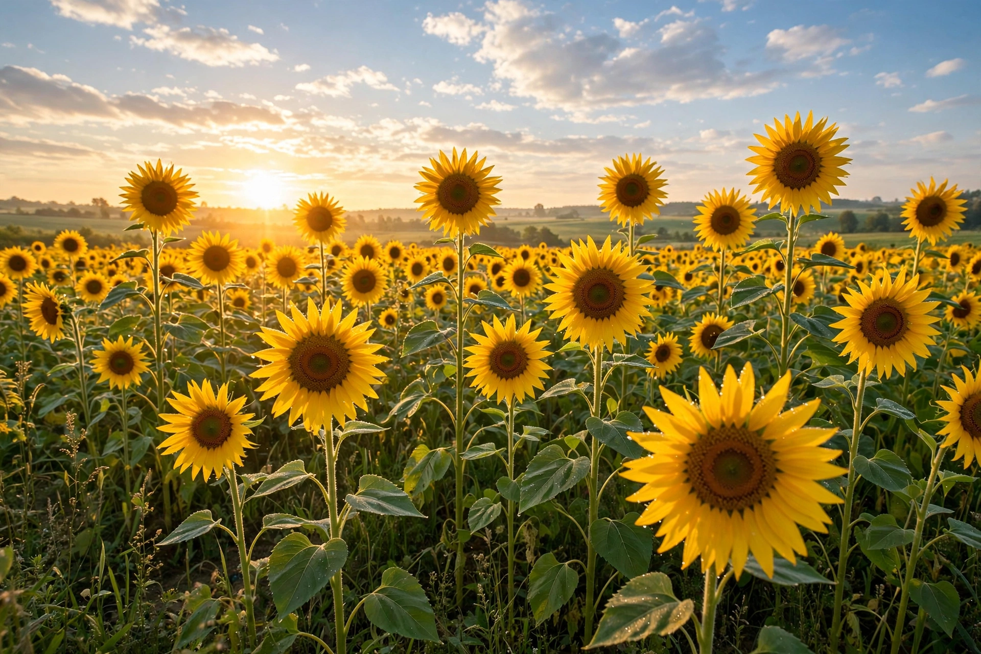 Sunflower field at sunrise — happy Tuesday quotes