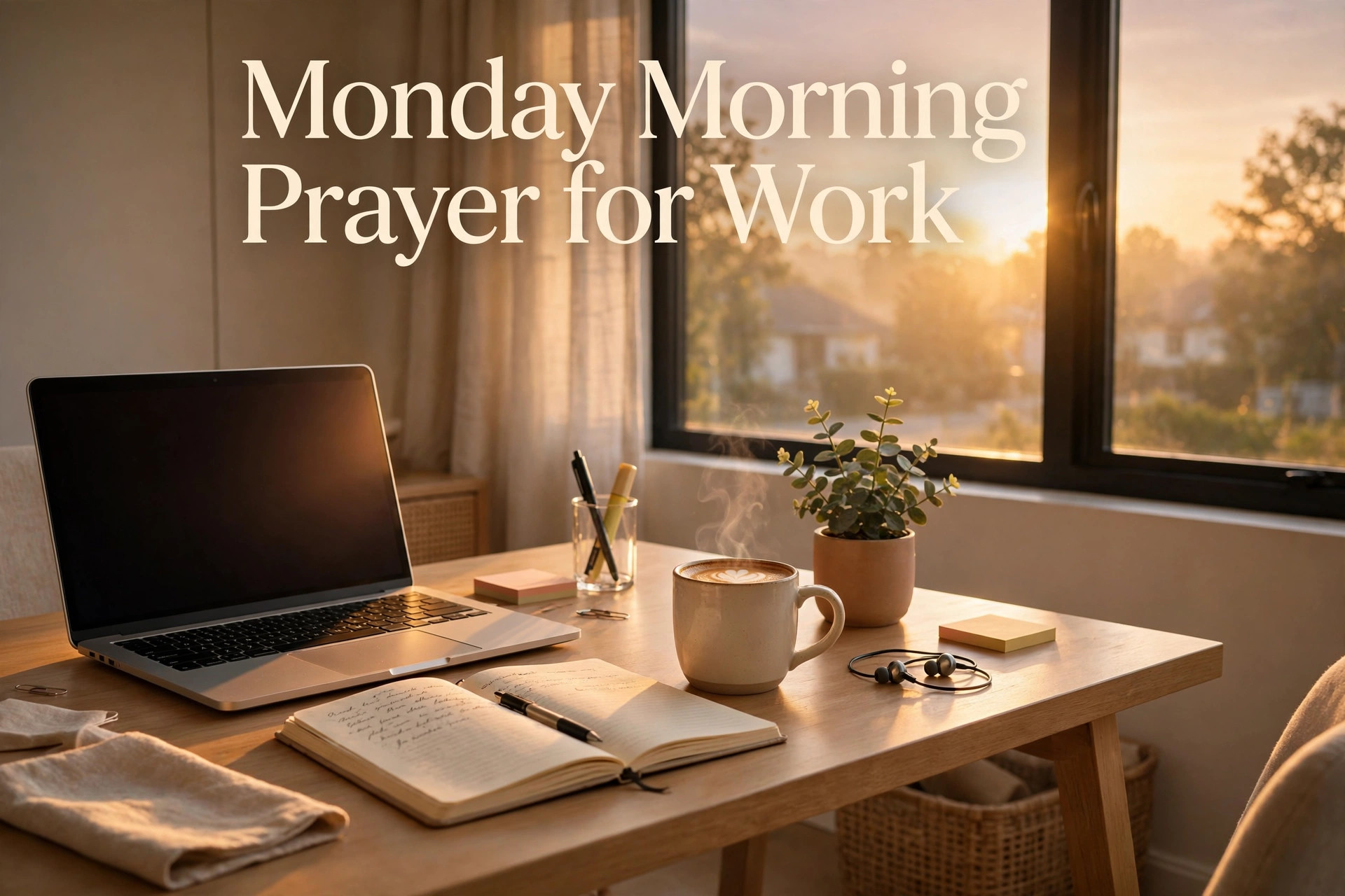 Monday morning prayer for work - desk at sunrise