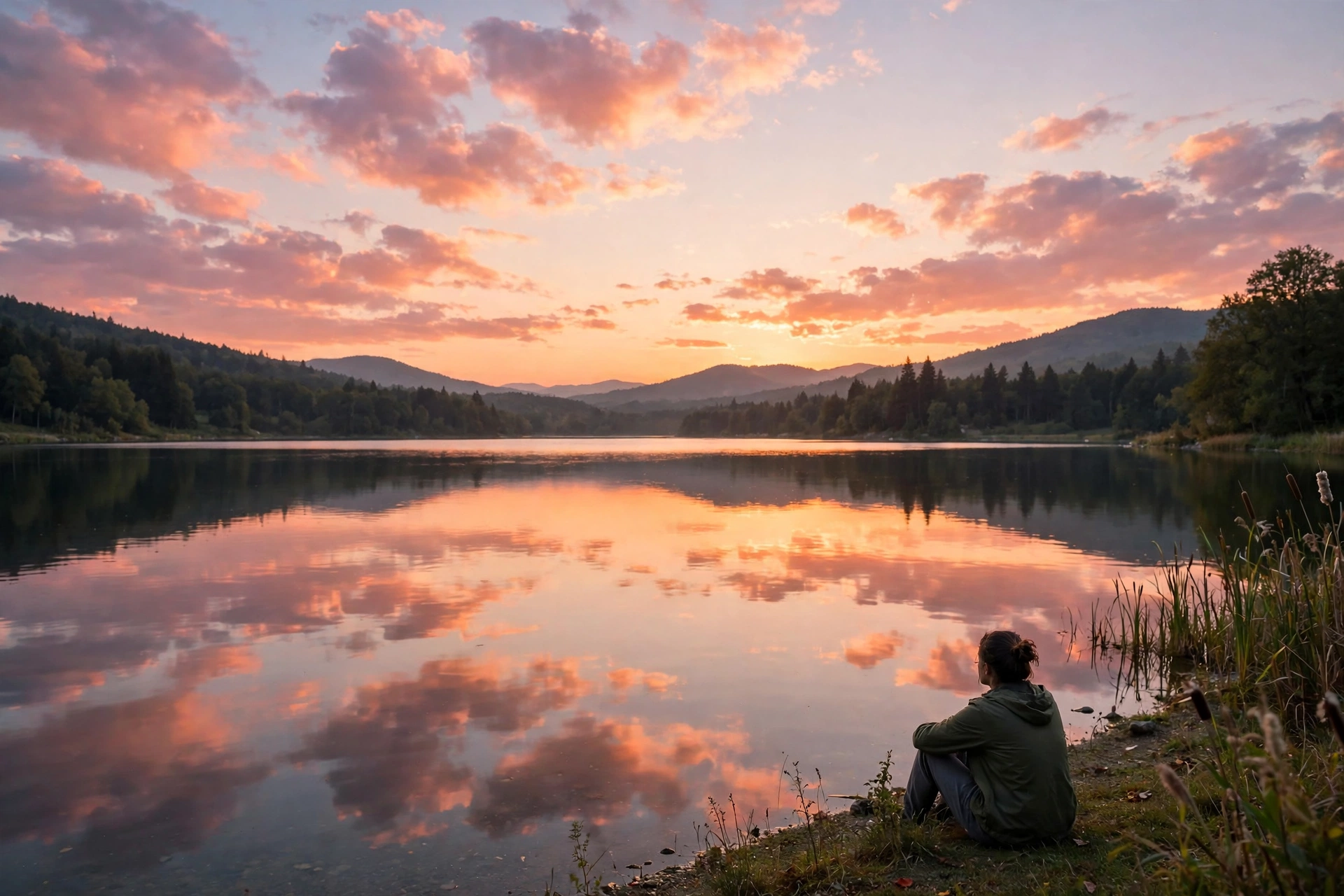 A calm sunset over a quiet lake, a peaceful once im done quotes image