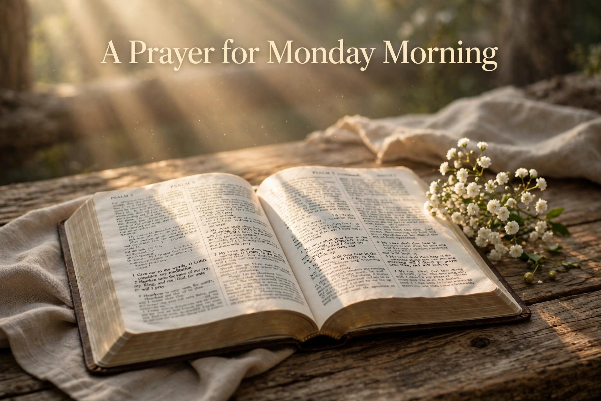 A prayer for Monday morning - open Bible in morning light