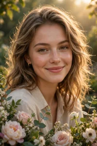 Radiant young woman with natural glowing skin and a soft smile in warm golden morning light with fresh flowers nearby, a quotes about girls beauty featured image