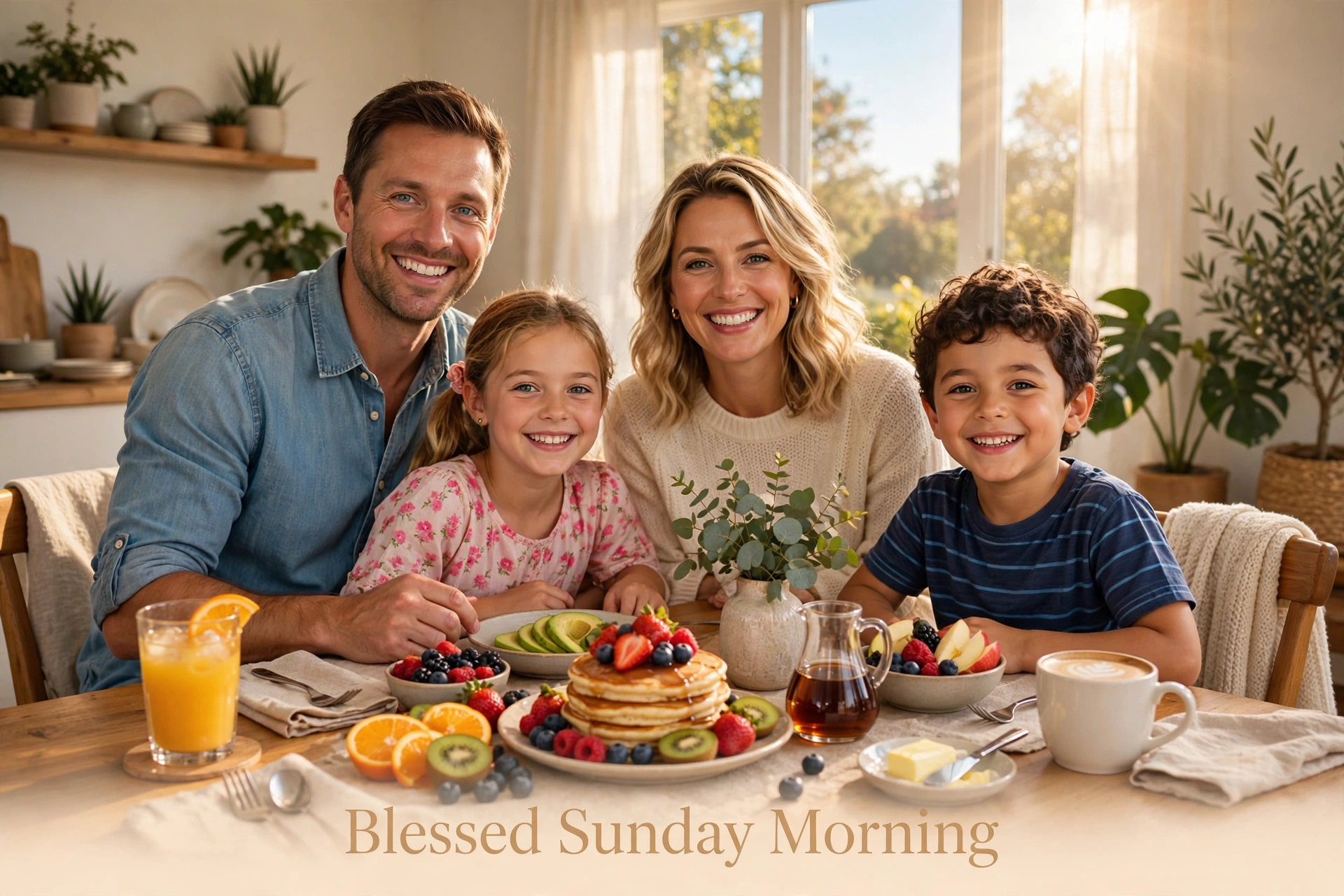 Happy Sunday blessings images for family and friends: loved ones sharing a peaceful Sunday morning