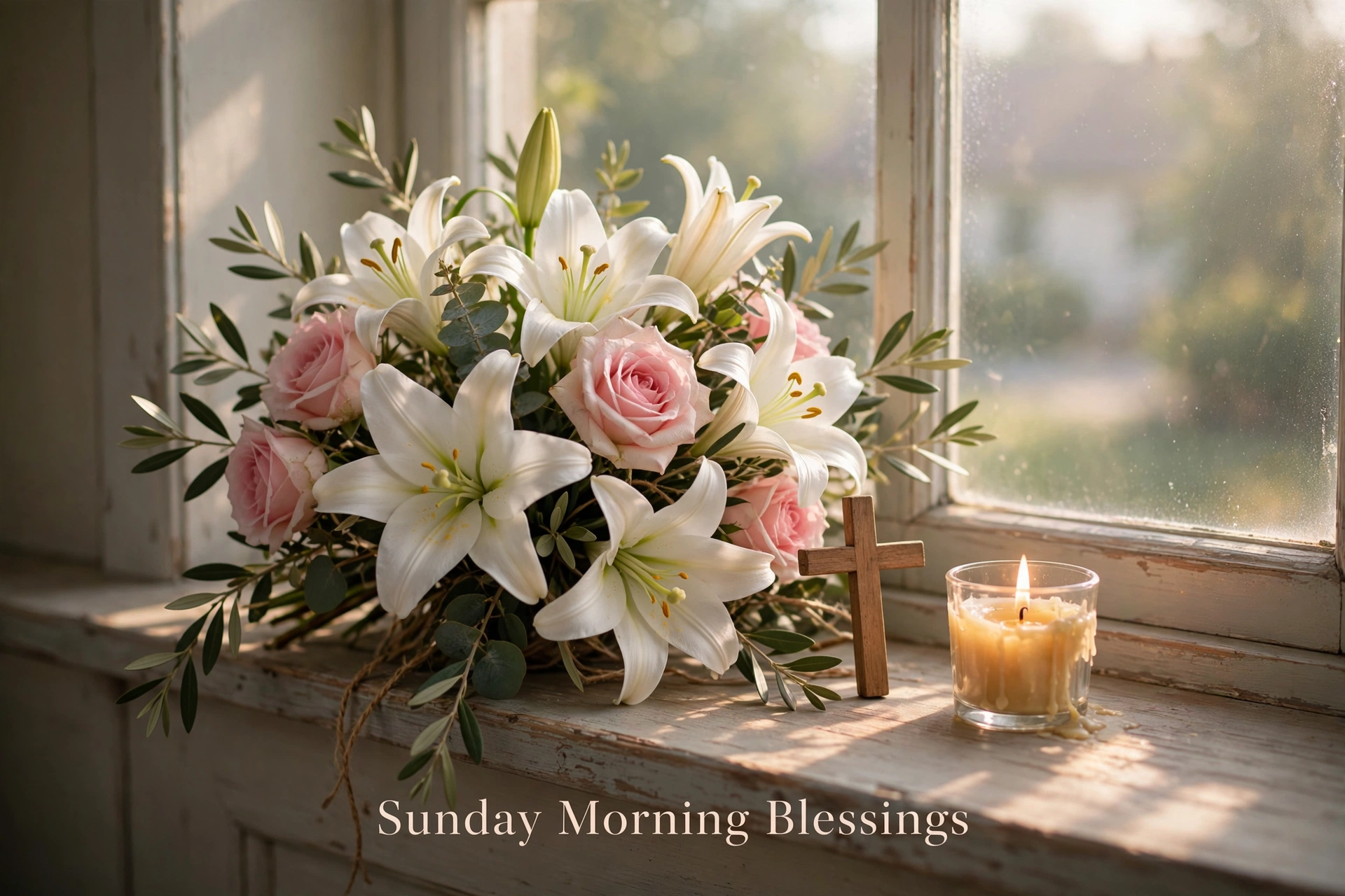 Beautiful Sunday blessings images: morning flowers covered in fresh dew drops
