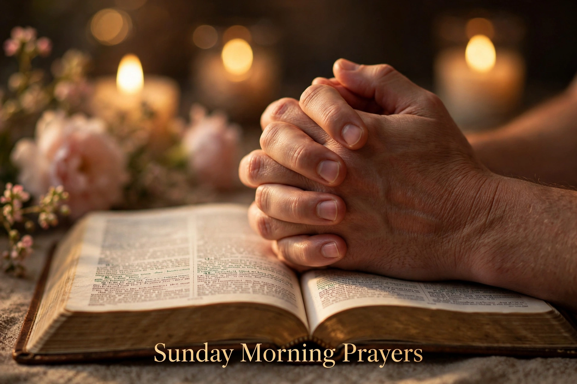 Sunday blessings and prayers images: folded hands in prayer at dawn