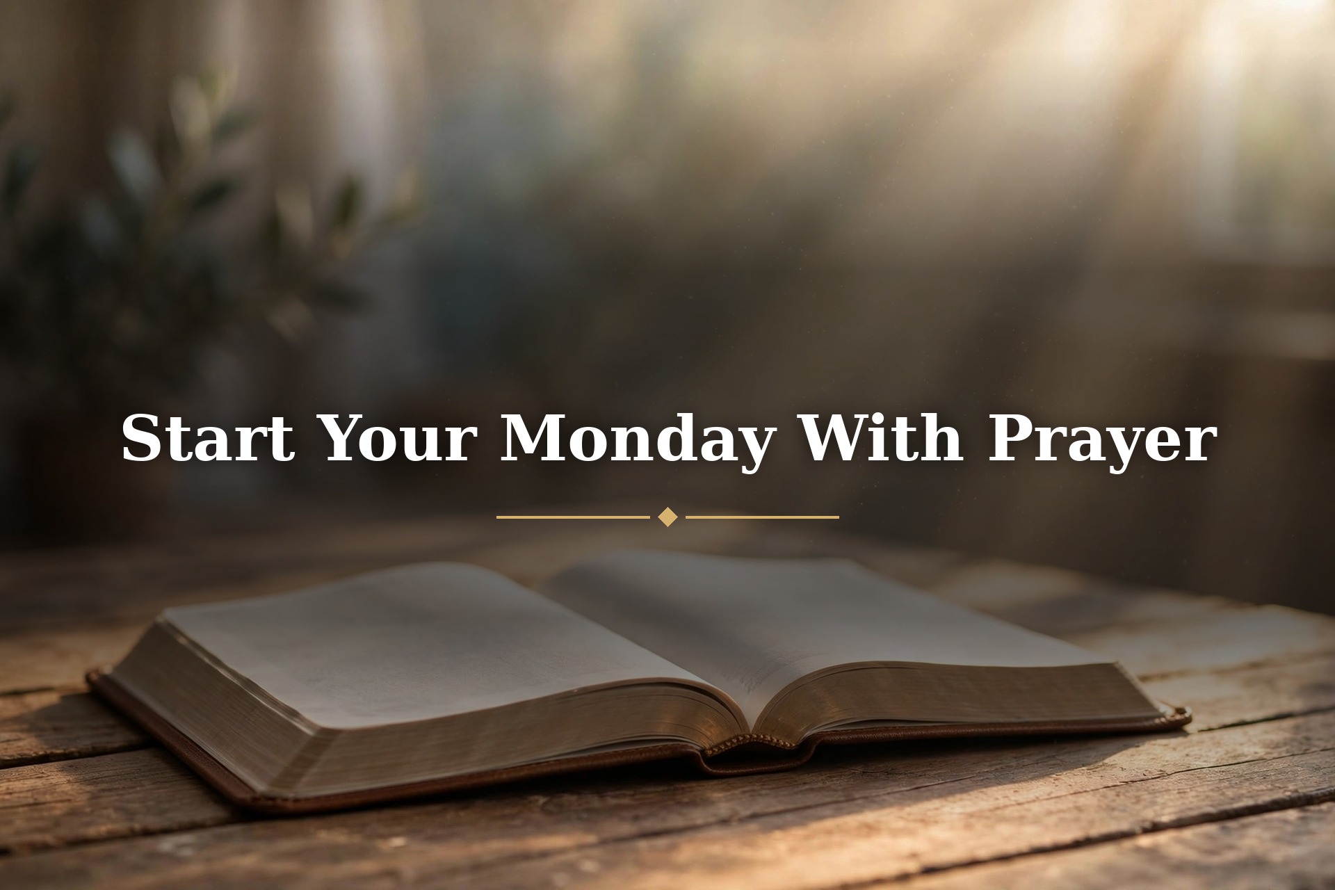 Open Bible with a Monday blessing image and scripture verse text overlay
