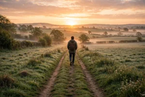 Person walking away along a country path toward sunrise, symbolizing once im done im done quotes and moving on with peace