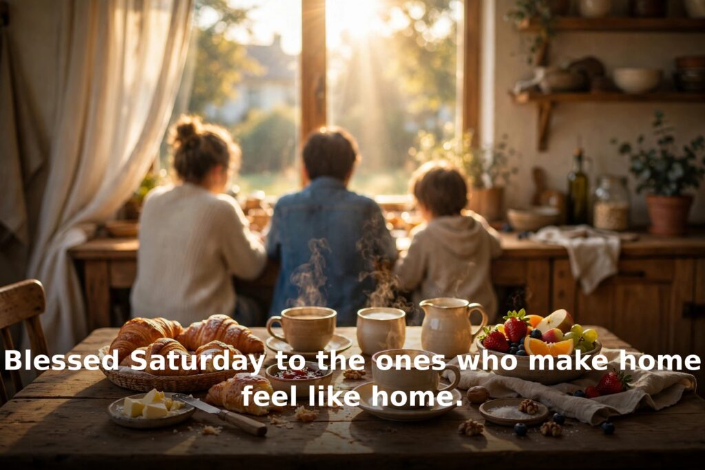 Saturday blessings for family – warm breakfast table in morning light