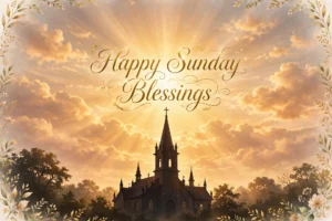 Happy Sunday Blessings - golden sunrise church blessing image