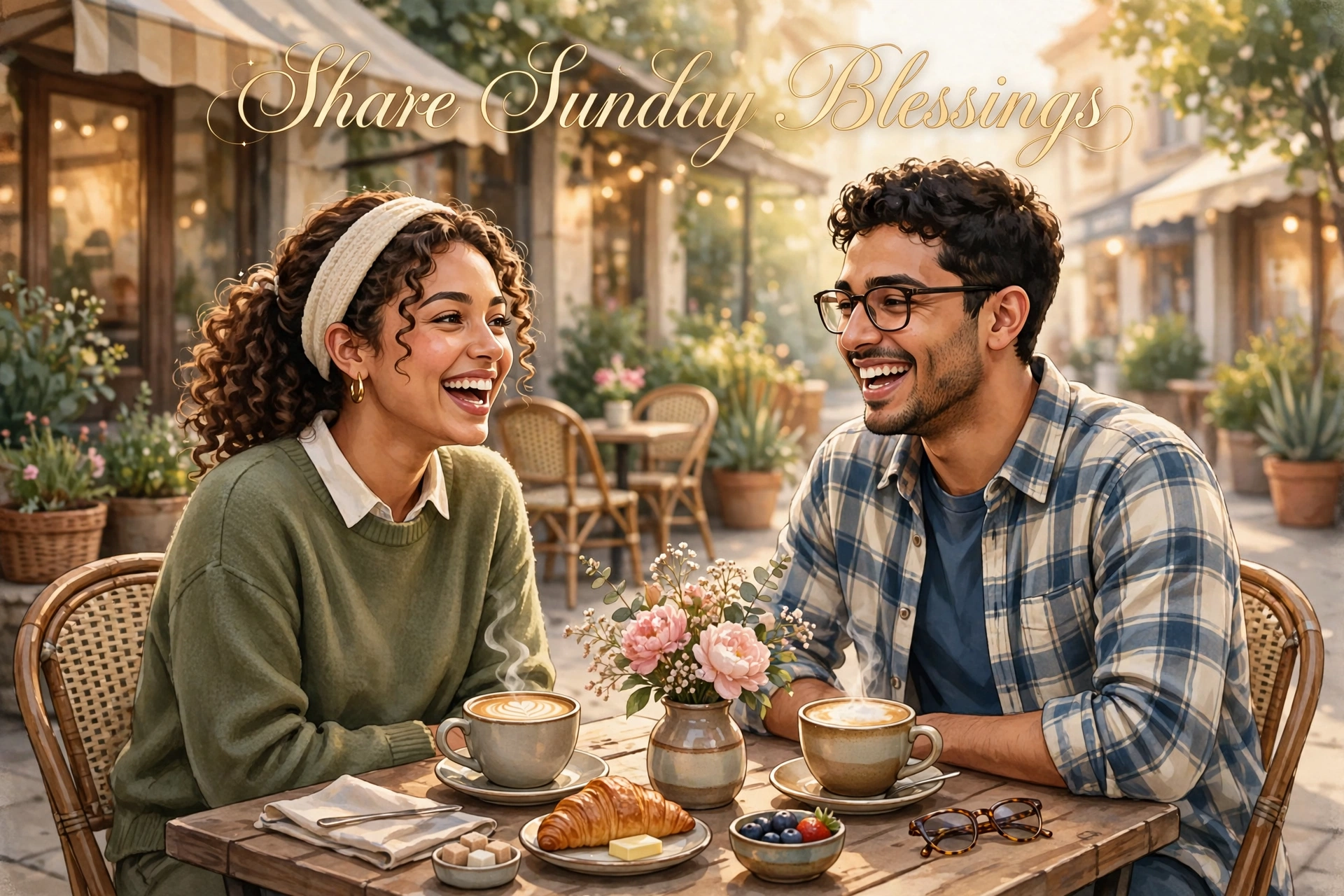 Share Sunday blessings - friends sharing coffee blessing image