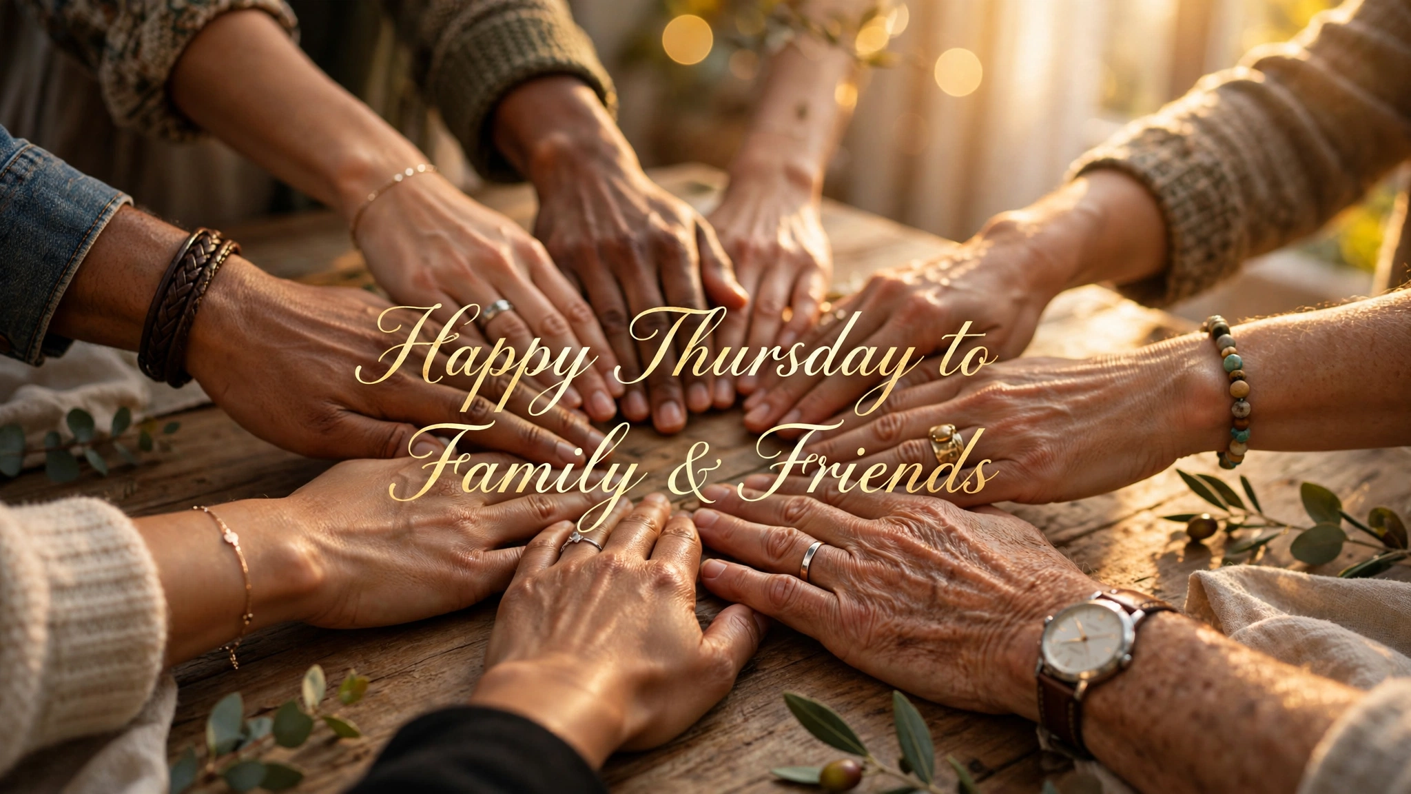 Happy Thursday blessings images for family and friends: joined hands in golden sunlight