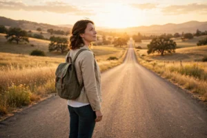 Person walking away with calm confidence on an open road at sunrise, for quotes about family talking behind your back