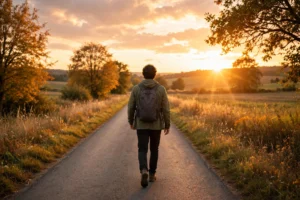 Person walking away confidently at sunset, representing when im done im done quotes